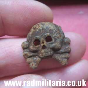 & WW2 original German zinc SKULL BADGE genuine Panzer Collar BADGE - metal detecting find.