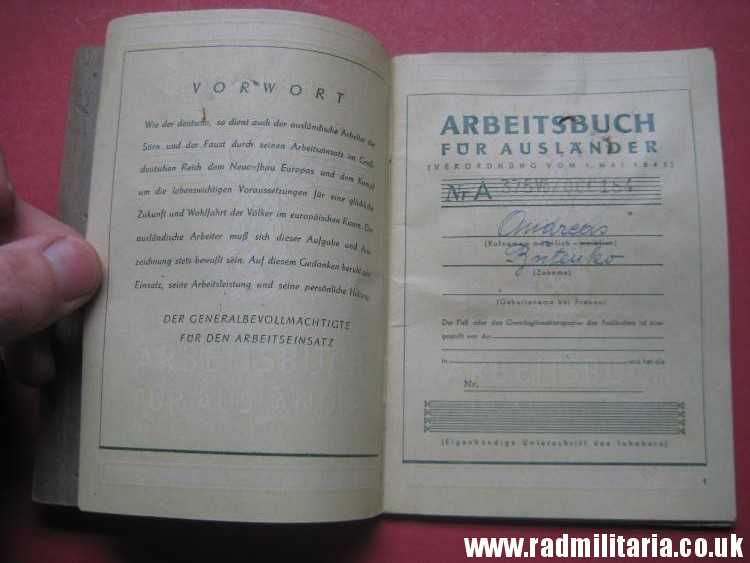 & WW2 German ARBEITSBUCH Fur AUSLANDER original DOCUMENT in good condition. - Image 11