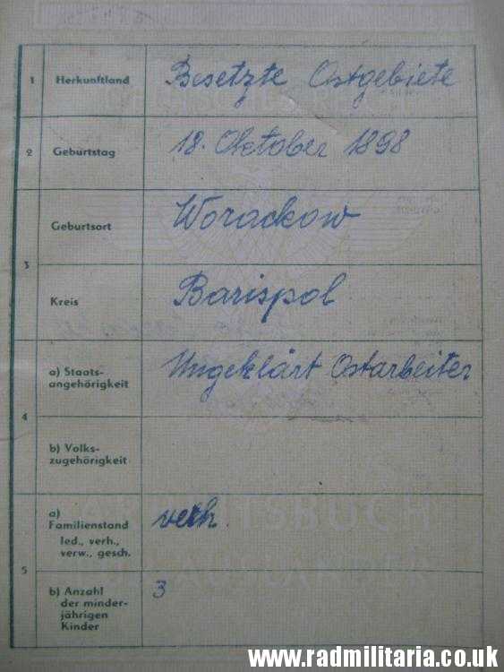 & WW2 German ARBEITSBUCH Fur AUSLANDER original DOCUMENT in good condition. - Image 15
