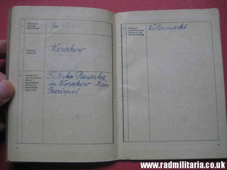 & WW2 German ARBEITSBUCH Fur AUSLANDER original DOCUMENT in good condition. - Image 16