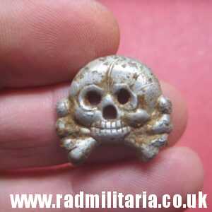 & WW2 original German aluminum SKULL BADGE genuine Panzer Collar BADGE - metal detecting find.