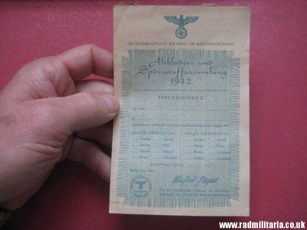 & WW2 German DOCUMENT: Altkleider und Spinnstoffsammlung 1942 - 100% genuine - Image 3