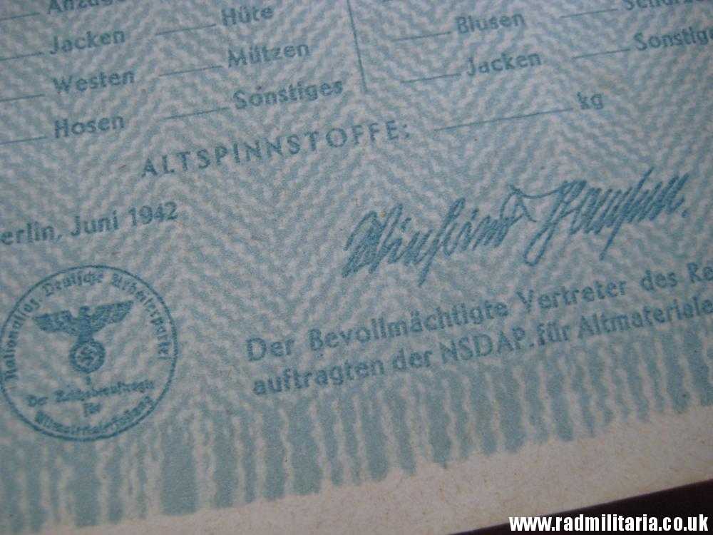 & WW2 German DOCUMENT: Altkleider und Spinnstoffsammlung 1942 - 100% genuine - Image 5