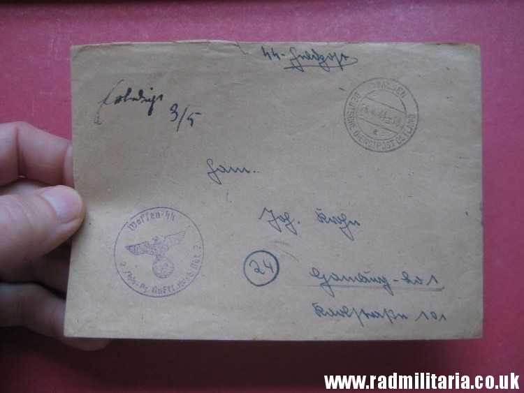 & WW2 German Waffen SS FELDPOST empty ENVELOPE - original DOCUMENT stamp: Waffen SS 2./SS.Pz. .Ausb.Abt.2. - 26.4.1944 - Image 2