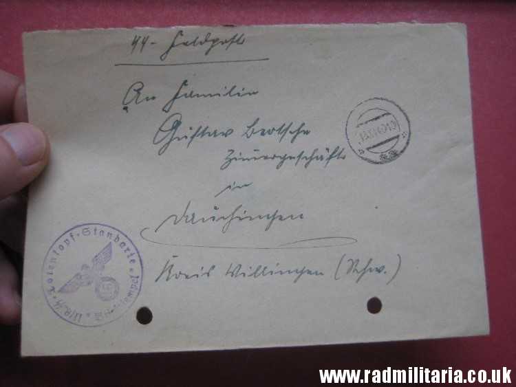 & WW2 German Waffen SS FELDPOST empty ENVELOPE - original DOCUMENT stamp: II/8.SS.TOTENKOPF STANDARTE Briefstempel 16.11.1940 - Image 3