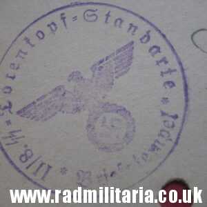 & WW2 German Waffen SS FELDPOST empty ENVELOPE - original DOCUMENT stamp: II/8.SS.TOTENKOPF STANDARTE Briefstempel 16.11.1940