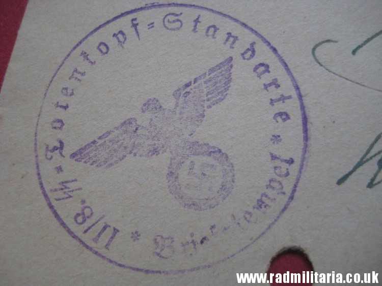 & WW2 German Waffen SS FELDPOST empty ENVELOPE - original DOCUMENT stamp: II/8.SS.TOTENKOPF STANDARTE Briefstempel 16.11.1940