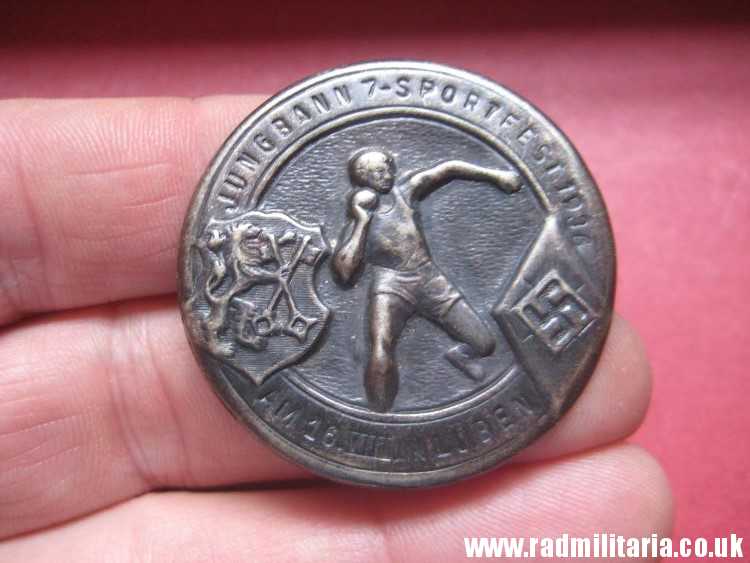 & pre WW2 German HITLER YOUTH HJ 1936 TINNIE BADGE in perfect condition. JUNGBANN 7 SPORTFEST 1936 LUBEN - genuine !! - Image 16