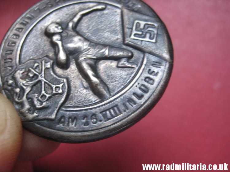 & pre WW2 German HITLER YOUTH HJ 1936 TINNIE BADGE in perfect condition. JUNGBANN 7 SPORTFEST 1936 LUBEN - genuine !! - Image 14