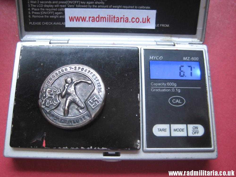 & pre WW2 German HITLER YOUTH HJ 1936 TINNIE BADGE in perfect condition. JUNGBANN 7 SPORTFEST 1936 LUBEN - genuine !! - Image 9