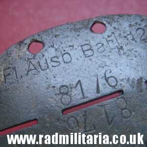 & original German Luftwaffe Batallion DOG TAG – ID DISC: Fl. Ausb. Batl.12 8176 - metal detecting find.