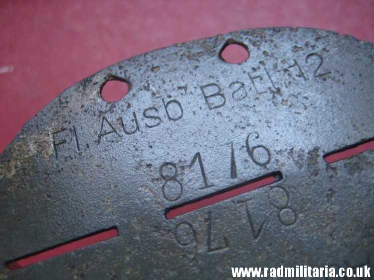 & original German Luftwaffe Batallion DOG TAG – ID DISC: Fl. Ausb. Batl.12 8176 - metal detecting find.