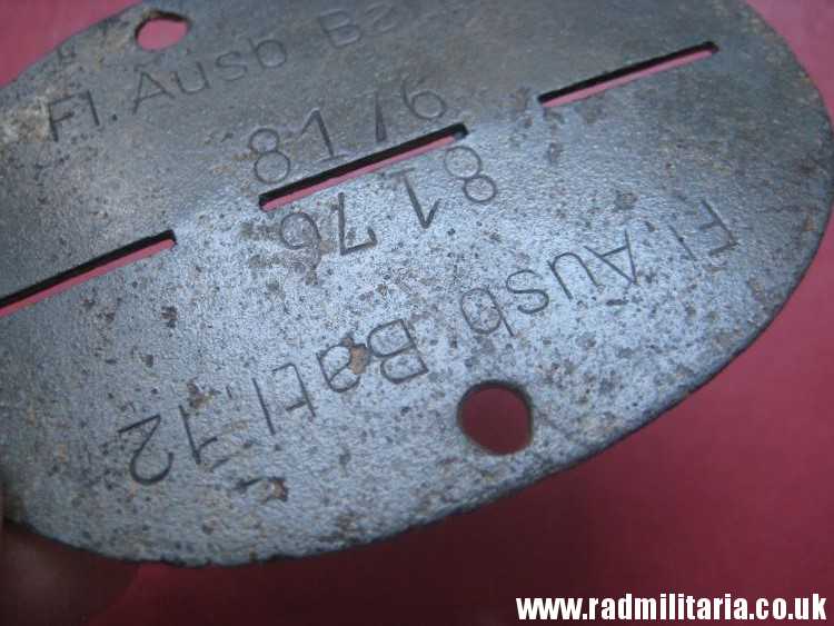 & original German Luftwaffe Batallion DOG TAG – ID DISC: Fl. Ausb. Batl.12 8176 - metal detecting find. - Image 8