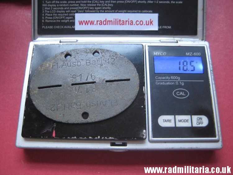 & original German Luftwaffe Batallion DOG TAG – ID DISC: Fl. Ausb. Batl.12 8176 - metal detecting find. - Image 14