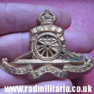 & WW2 British Royal Artillery CAP BADGE converted to broche, original BADGE - gilded.