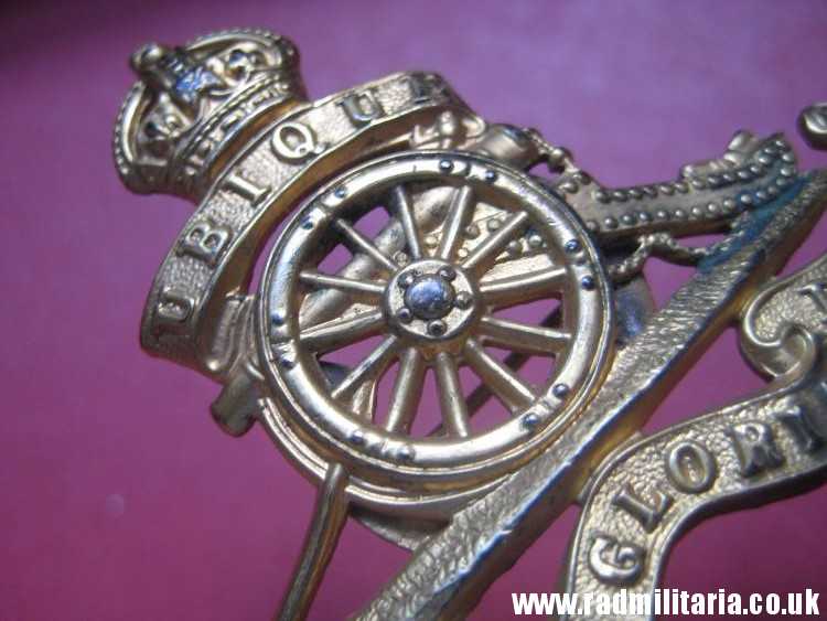 & WW2 British Royal Artillery CAP BADGE converted to broche, original BADGE - gilded. - Image 10