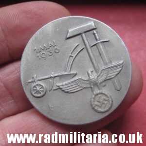 & WW2 original German BADGE - 1 MAI 1936, maker: GEBR. BENDER OBERSTEIN / NAHE - v. good condition.