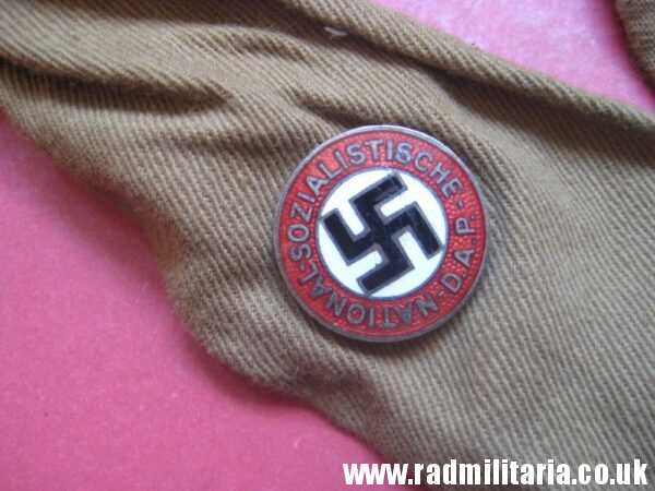 & original WW2 German SA (SturmAbteilung) brown TIE with enamel NSDAP membership badge, as found - 100% genuine. - Image 3