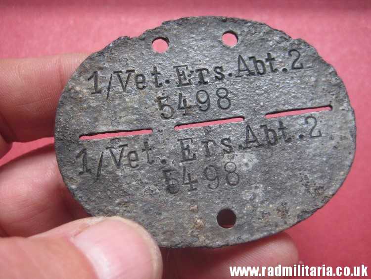 & original German DOG TAG – ID DISC in poor condition: 1/Vet.Ers.Abt.2 5498 - metal detecting find. - Image 10