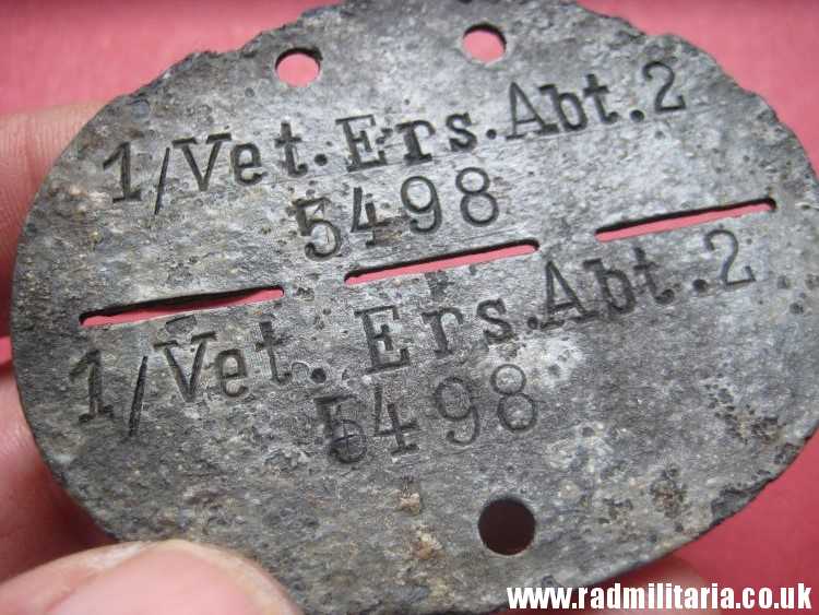 & original German DOG TAG – ID DISC in poor condition: 1/Vet.Ers.Abt.2 5498 - metal detecting find. - Image 11