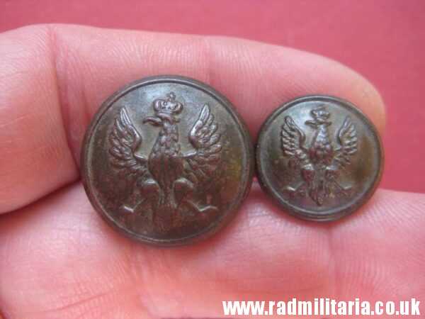 & pre 1939 SET of 2 Polish MILITARY BUTTONS large size & small size, maker: K. Jasinski Poznan - metal detecting find.