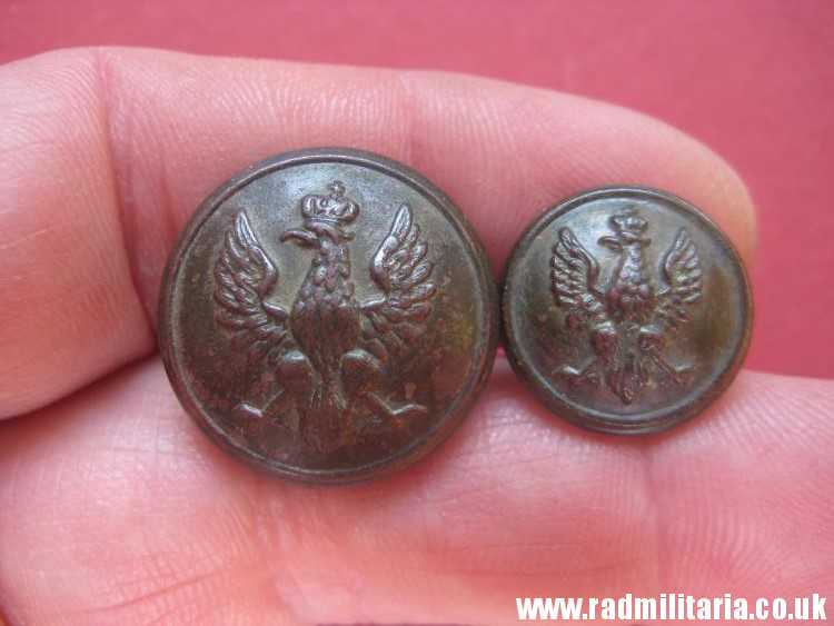 & pre 1939 SET of 2 Polish MILITARY BUTTONS large size & small size, maker: K. Jasinski Poznan - metal detecting find.