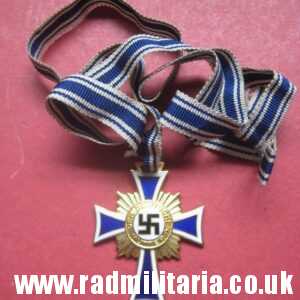 & WW2 original German enamel CROSS - DER DEUTSCHEN MUTTER - gold class.