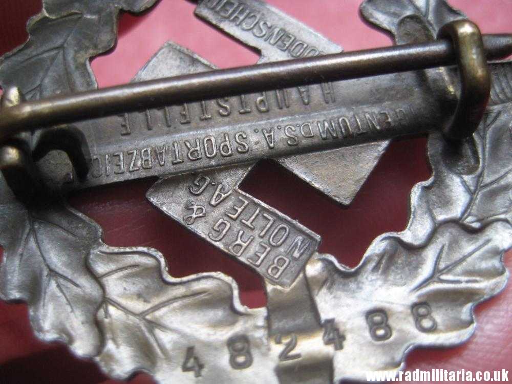 & WW2 German SA SPORT BADGE maker: BERG & NOLTE A.G. made of steel no. 482488 - genuine !! - Image 5