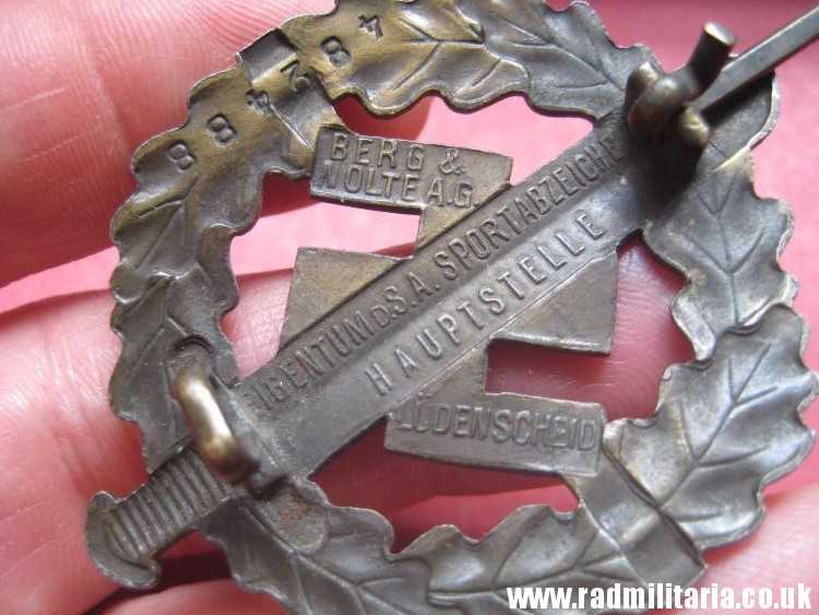 & WW2 German SA SPORT BADGE maker: BERG & NOLTE A.G. made of steel no. 482488 - genuine !! - Image 6