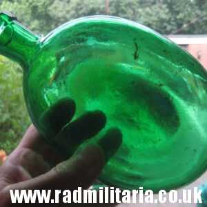 & WW1 military CANTEEN made of green GLASS, metal detecting find.