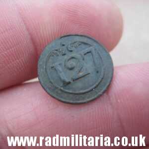 & original small NAPOLEONIC 127th Infantry Regiment BUTTON with number - metal detecting find. FRANCE