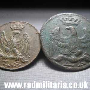 & original SET of 2 Napoleonic Guard BUTTONS with eagle - metal detecting find. FRANCE pre 1815