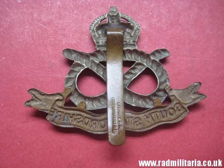 & WW1 original British CAP BADGE - SOUTH STAFFORDSHIRE maker: DOWLER BIRMINGHAM. - Image 4