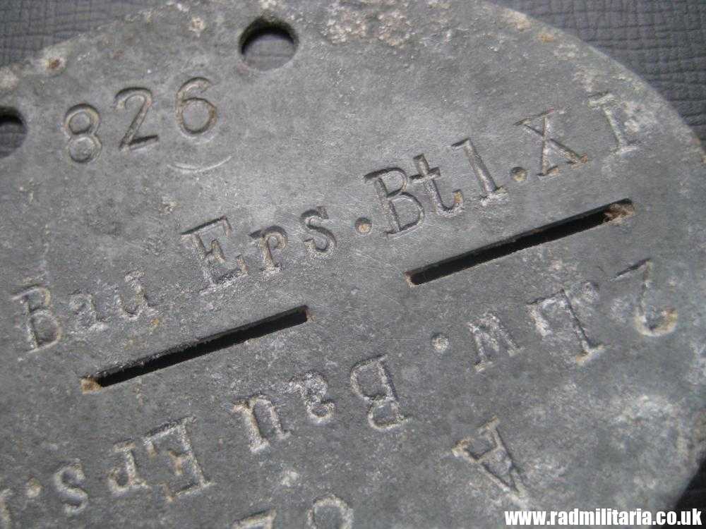 & original German Luftwaffe DOG TAG – ID DISC: A 826 2.Lw.Bau Ers.Btl.XI - metal detecting find.