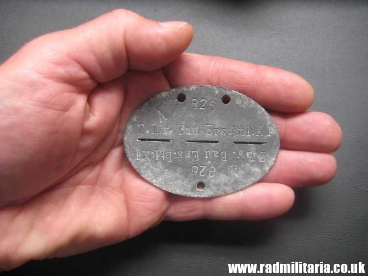 & original German Luftwaffe DOG TAG – ID DISC: A 826 2.Lw.Bau Ers.Btl.XI - metal detecting find. - Image 11