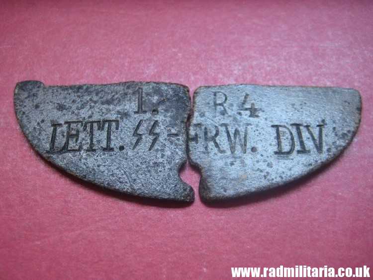 & WW2 original SS DOG TAG ID Disc badly damaged: LETTLAND - 1./R.4 LETT.SS.FRW.DIV. 190, genuine. - Image 6