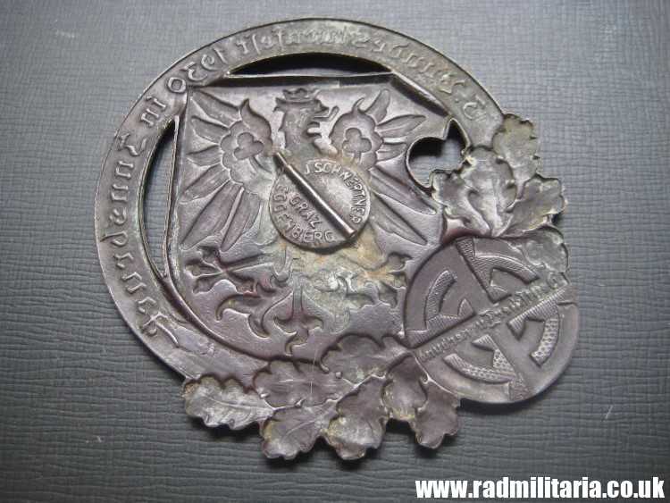 & WW2 1930 German LARGE size METAL BADGE, maker: J.SCHWERTNER EGGENBERG GRATZ, genuine !! - Image 3