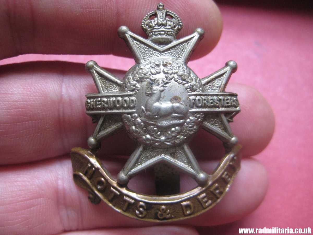 & original WW1/WW2 British CAP BADGE: Notts and Derby Regiment (Sherwood Foresters) bi-metal badge. - Image 10
