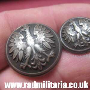 &  WW2 Polish Army BUTTONS with EAGLE a Pair, Swiss made, maker: HF Huguenin Freres, RARE !!!
