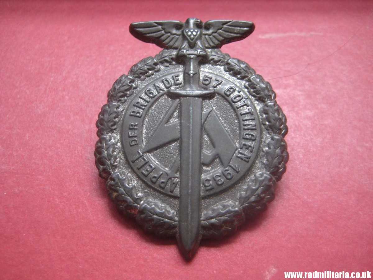 & German large size NSDAP Tinnie BADGE: SA Brigade 57 Gottingen rally badge.
