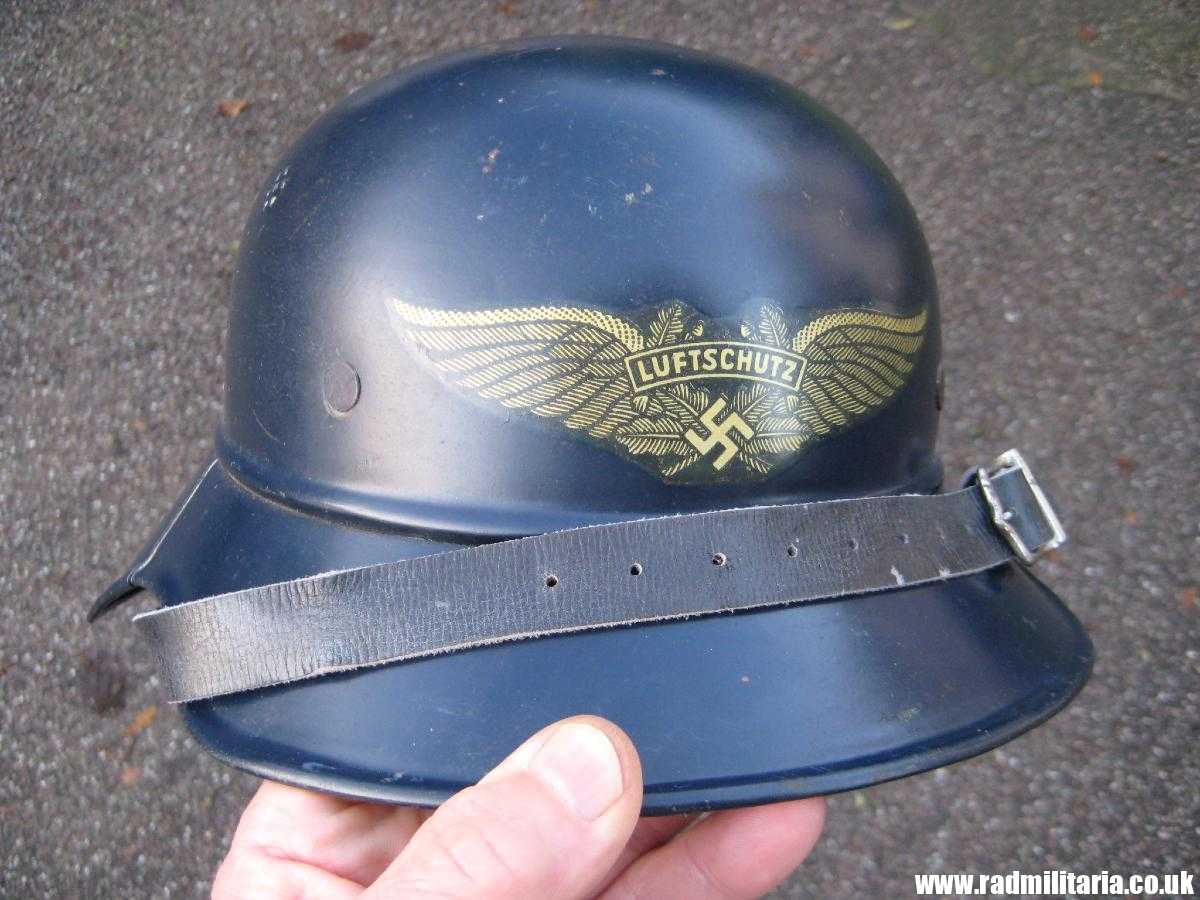 & original WW2 German steel helmet LUFTSCHUTZ "Gladiator" HELMET with liner - v. good condition as found.