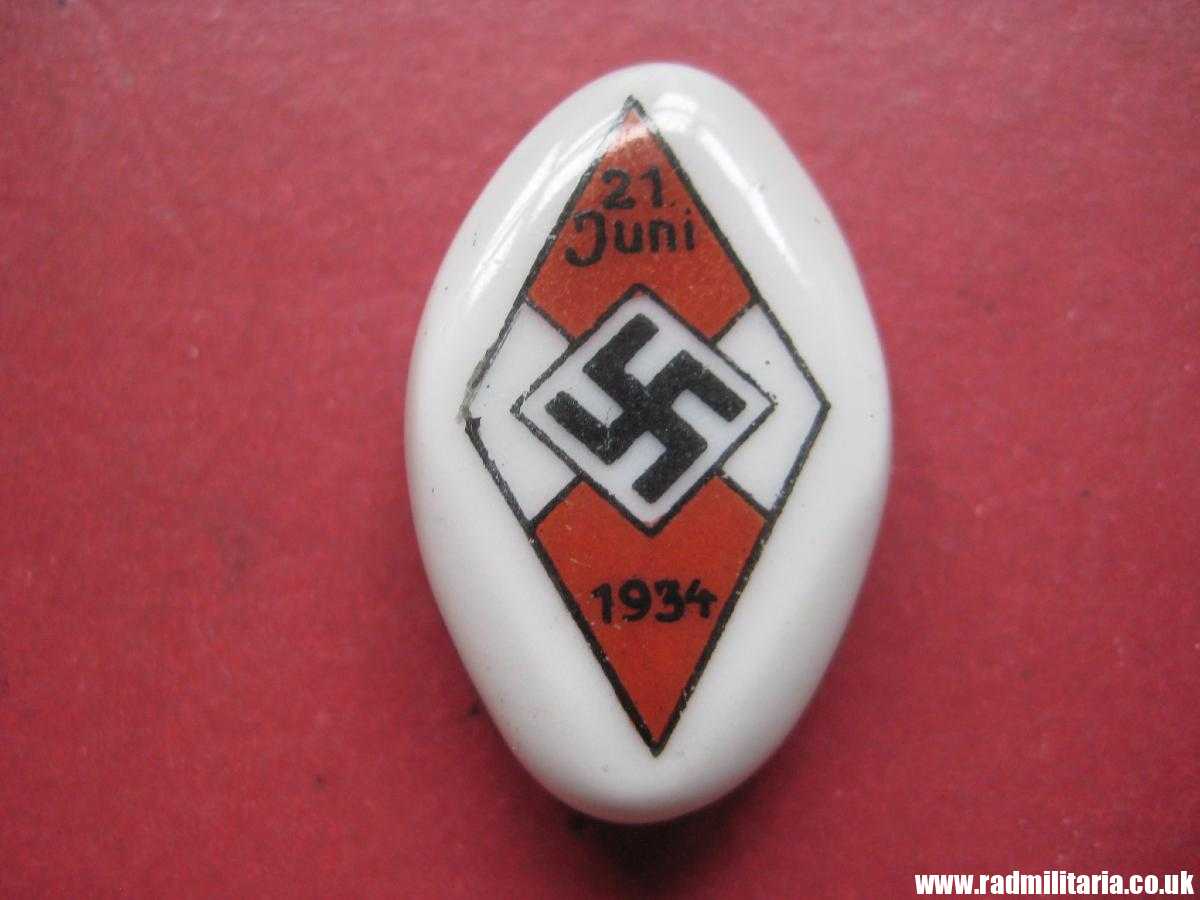 *& WW2 HJ Hitler Youth CERAMIC BADGE 21 JUNI 1934 - good condition. - Image 2