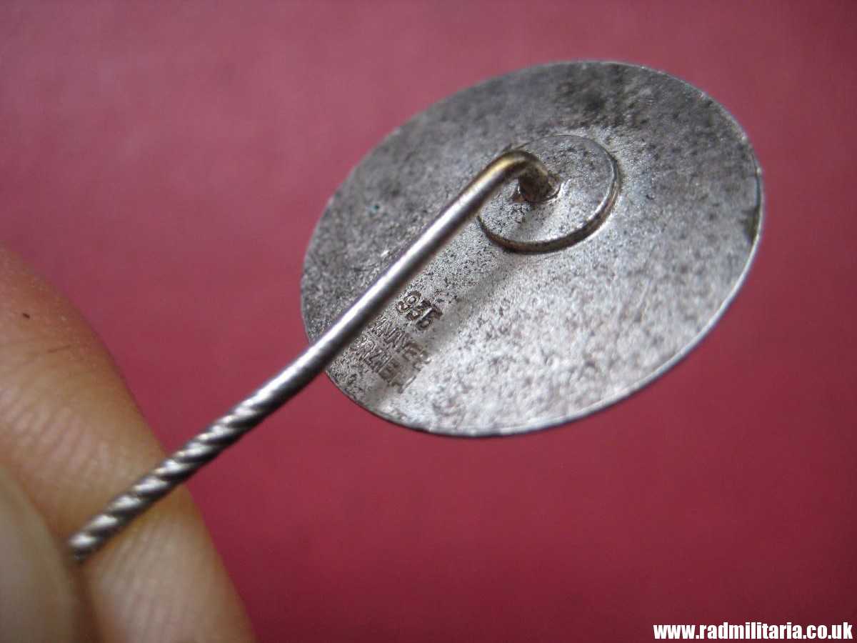 & WW2 original Nazi German PIN Enamel BADGE solid silver 935 maker: B.H. Mayer Pforzheim. - Image 6