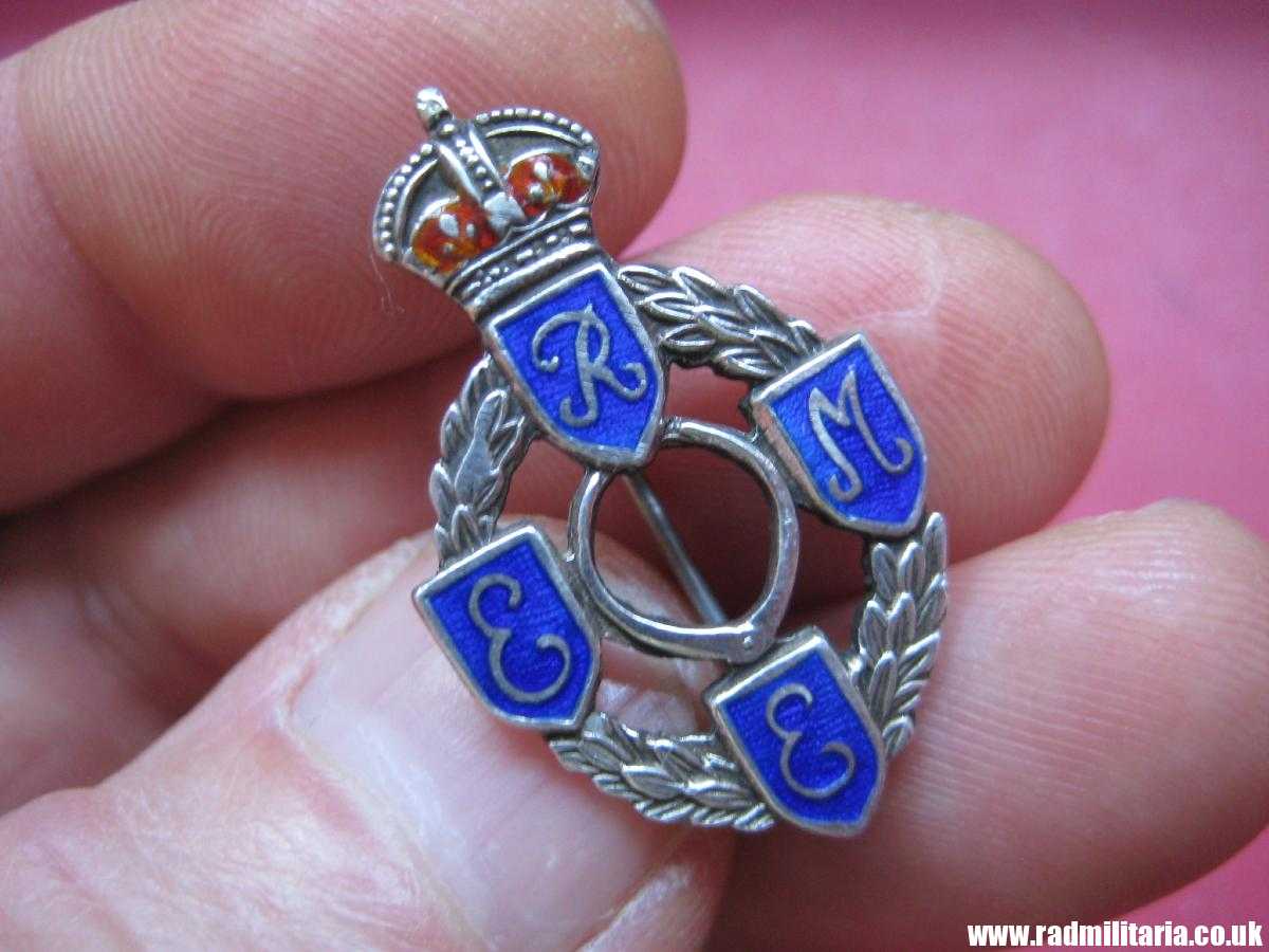 & WW2 British enamel BADGE - REME: Royal Electrical Mechanical Engineers, sterling silver.