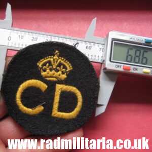 & WW2 original British PATCH - CIVIL DEFENCE (CD) embroidered cloth uniform breast BADGE.