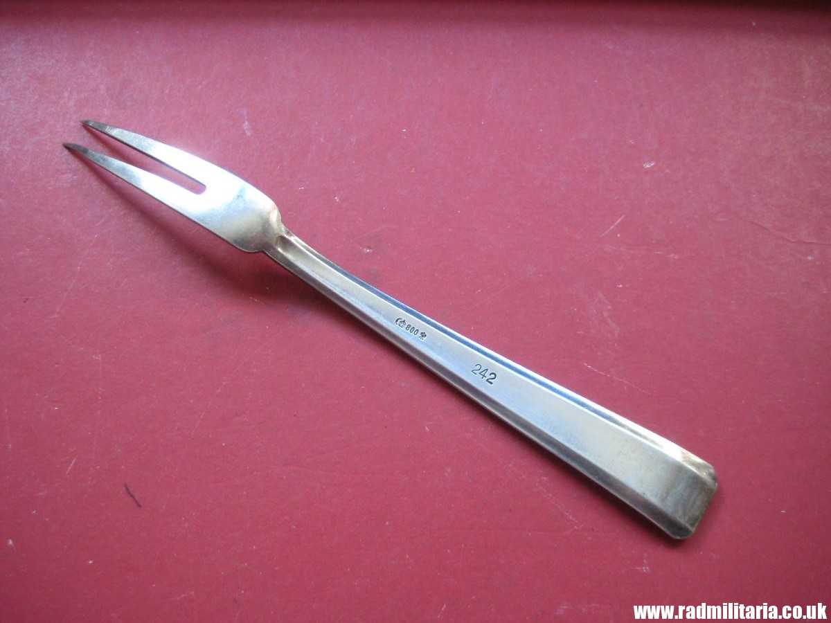 & WW2 genuine solid silver PICKLE FORK from private dining wagon no. 10 242. marked: DR 242 - 3rd REICH CUTLERY maker: Bruckmann & Sohne. Rare !!! - Image 3
