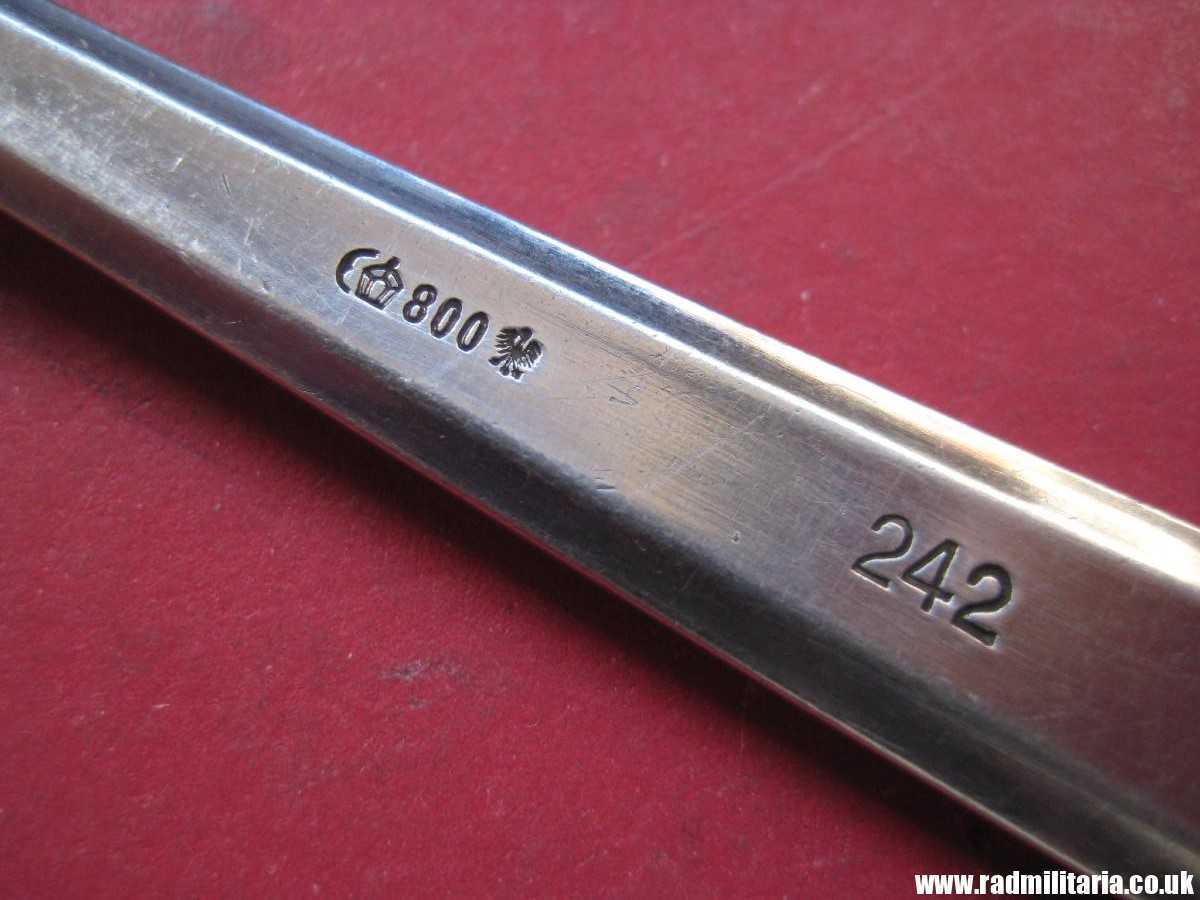 & WW2 genuine solid silver PICKLE FORK from private dining wagon no. 10 242. marked: DR 242 - 3rd REICH CUTLERY maker: Bruckmann & Sohne. Rare !!! - Image 4