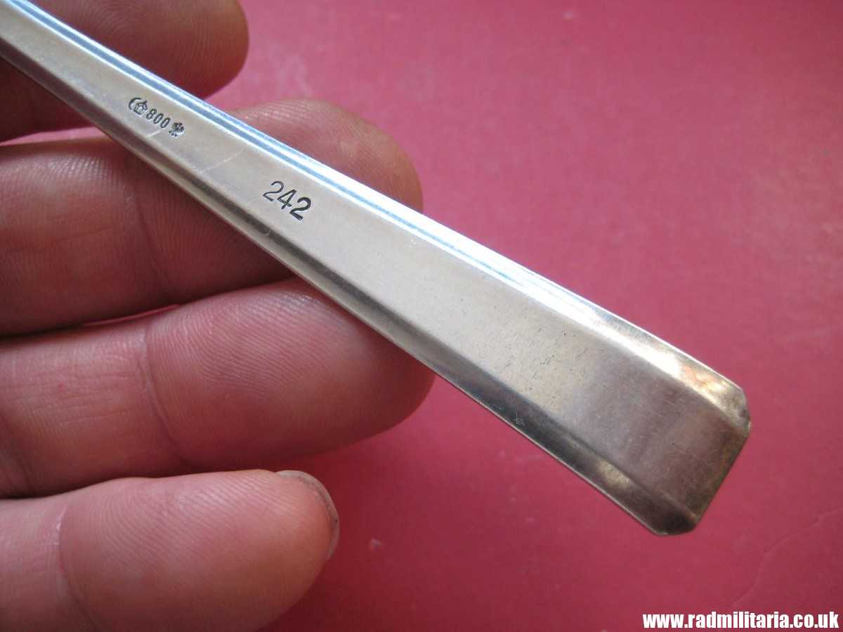 & WW2 genuine solid silver PICKLE FORK from private dining wagon no. 10 242. marked: DR 242 - 3rd REICH CUTLERY maker: Bruckmann & Sohne. Rare !!! - Image 24