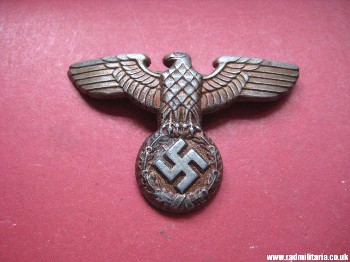 & WW2 original Nazi German metal NSDAP or SA EAGLE Cap BADGE - zinc, maker: RZM M1/7 - Image 6