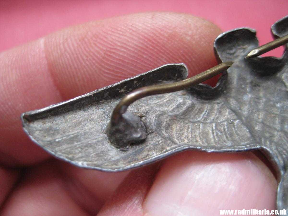 & WW2 original Nazi German metal NSDAP or SA EAGLE Cap BADGE - zinc, maker: RZM M1/7 - Image 11